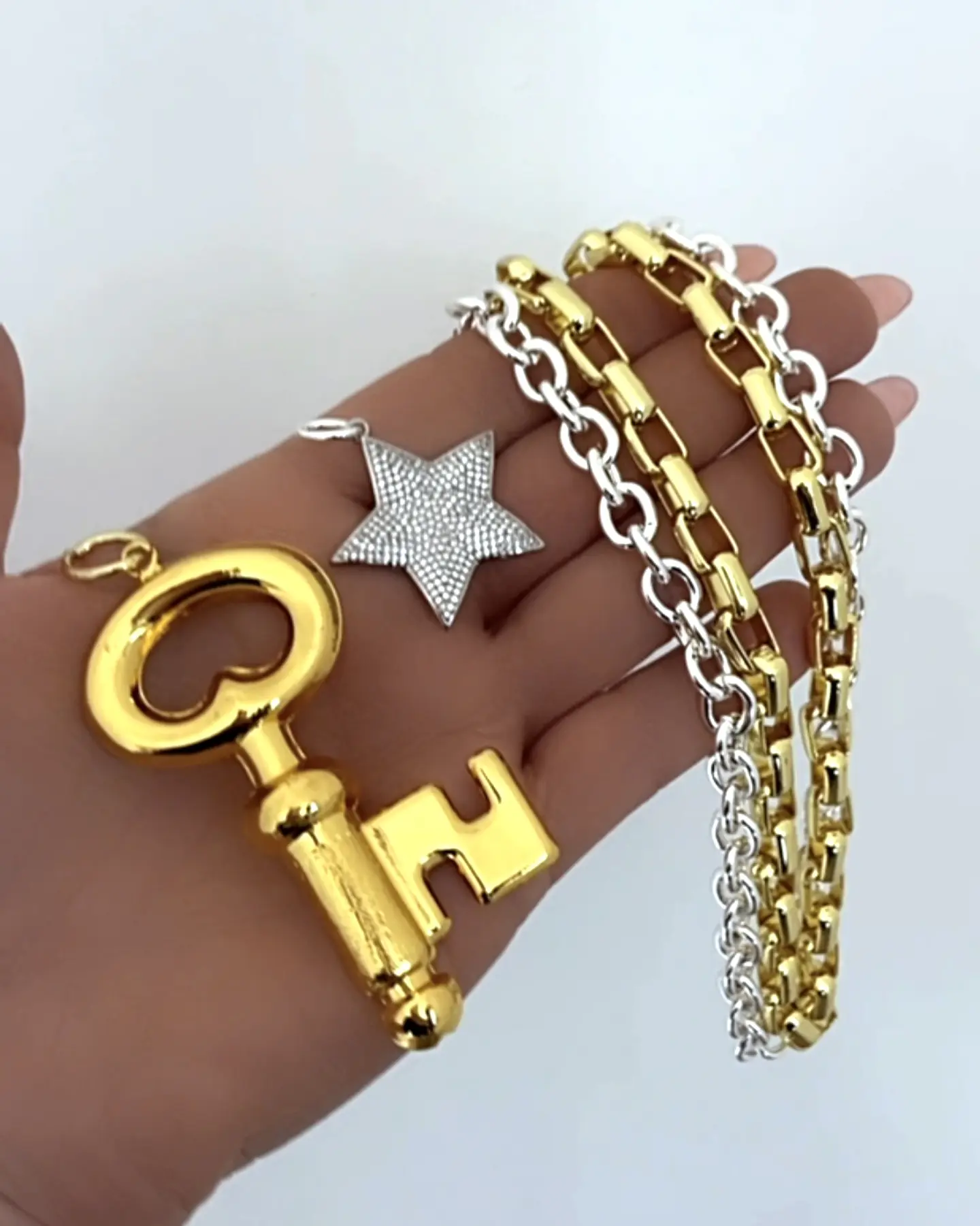  Collar doble Maxi Llave Estrella Silver & Gold 4