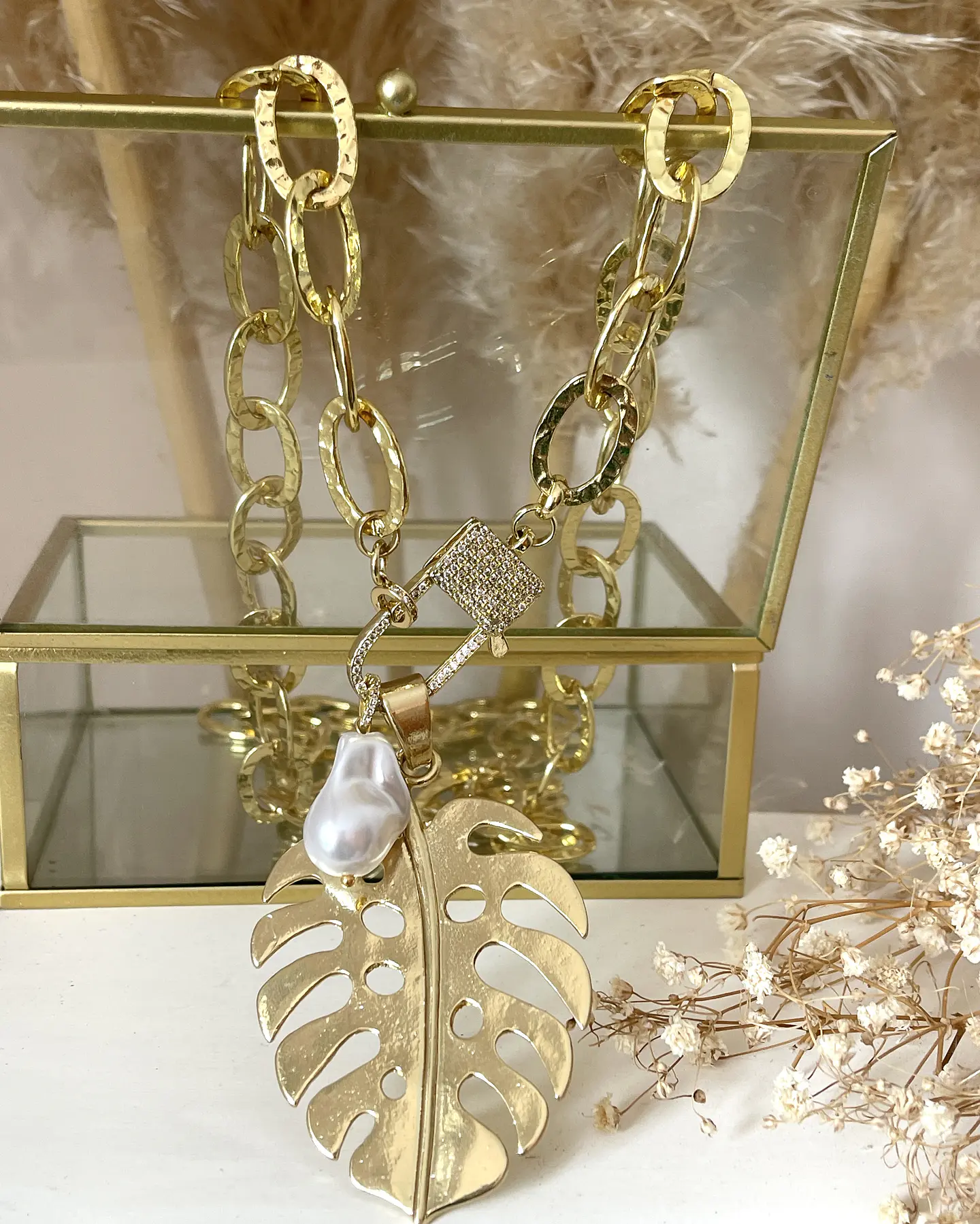 Collar XL Maxi Hoja con Perla Gold  4