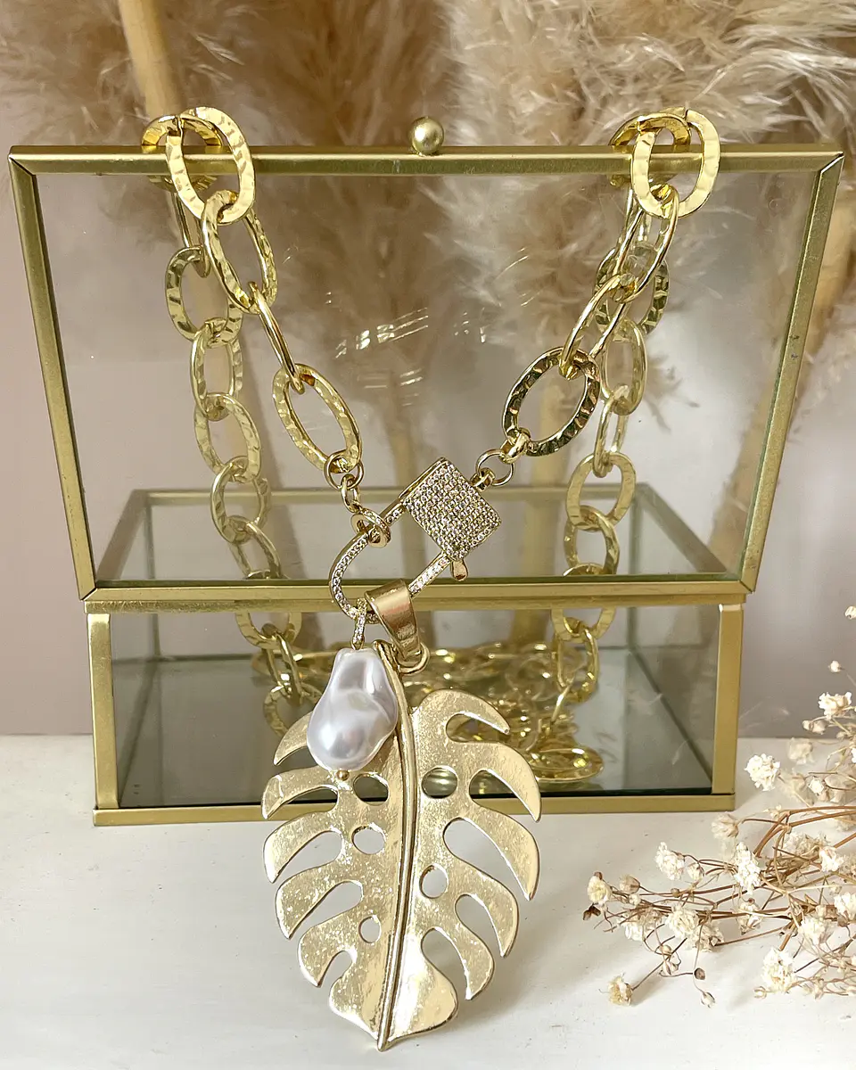 Collar XL Maxi Hoja con Perla Gold  6