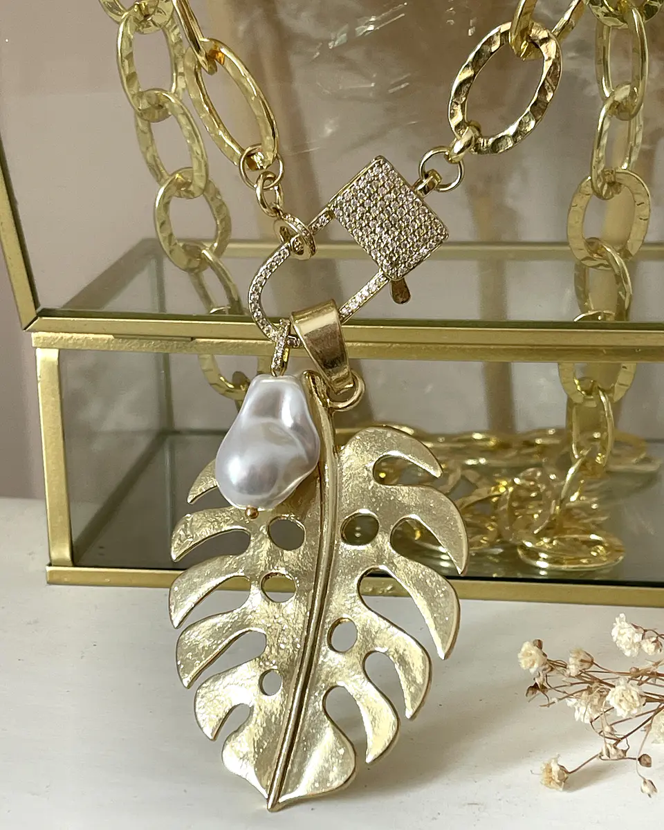 Collar XL Maxi Hoja con Perla Gold  7