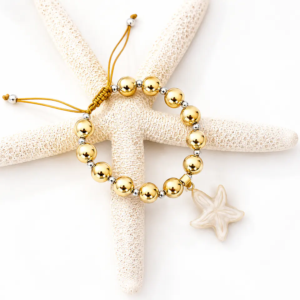 Pulsera Maxi balines Estrella Mar Gold 3