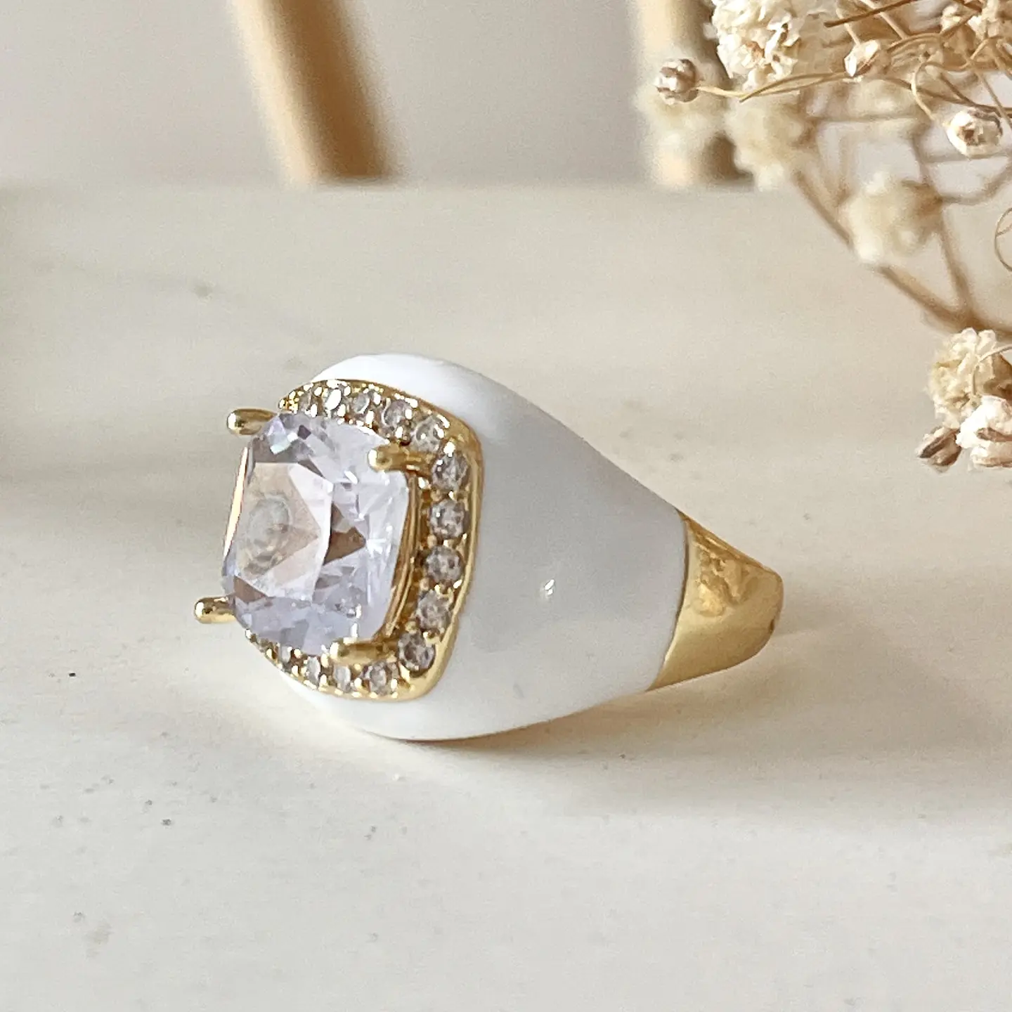 Anillo Espuma Blanca Maxi Cristal Gold  2