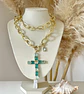 Colla XL Maxi Cruz Cristales Aguamarina Gold - Miniatura 2
