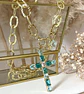 Colla XL Maxi Cruz Cristales Aguamarina Gold - Miniatura 3