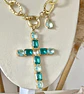 Colla XL Maxi Cruz Cristales Aguamarina Gold - Miniatura 4