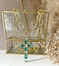 Colla XL Maxi Cruz Cristales Aguamarina Gold - Miniatura 5
