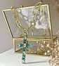 Colla XL Maxi Cruz Cristales Aguamarina Gold - Miniatura 6