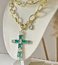 Colla XL Maxi Cruz Cristales Aguamarina Gold - Miniatura 7