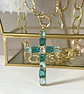 Colla XL Maxi Cruz Cristales Aguamarina Gold - Miniatura 10