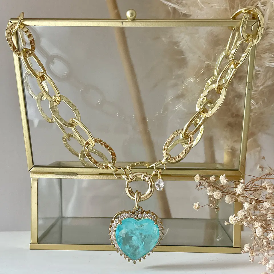 Collar Maxi Corazón Cristal Turquesa Maxi eslabones Gold 2