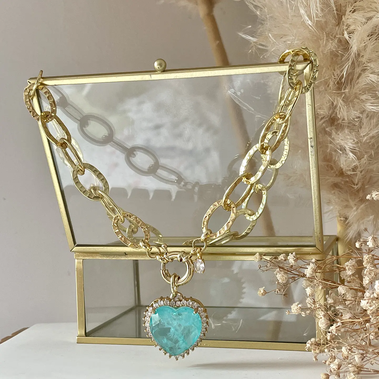Collar Maxi Corazón Cristal Turquesa Maxi eslabones Gold 4
