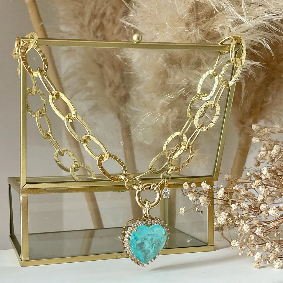 Collar Maxi Corazón Cristal Turquesa Maxi eslabones Gold 5