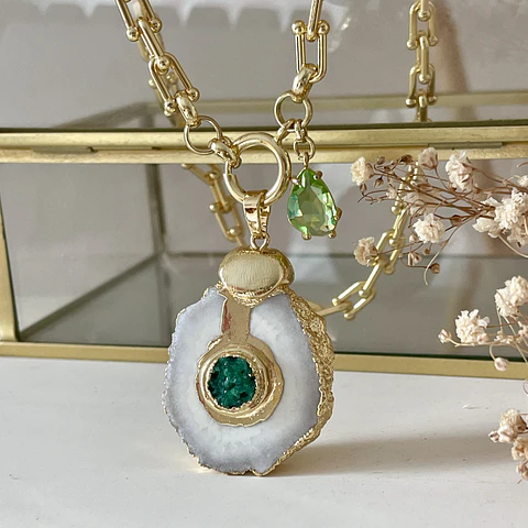 Collar Cuarzo Drusa Verde Gold 