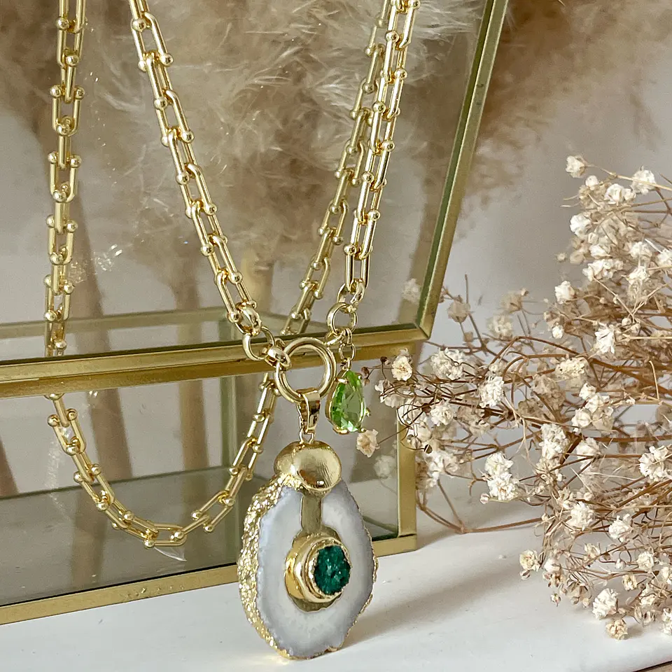 Collar Cuarzo Drusa Verde Gold  5