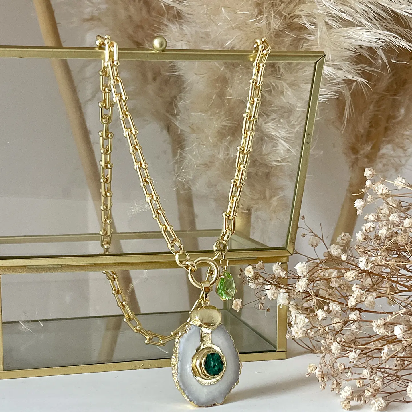 Collar Cuarzo Drusa Verde Gold  6