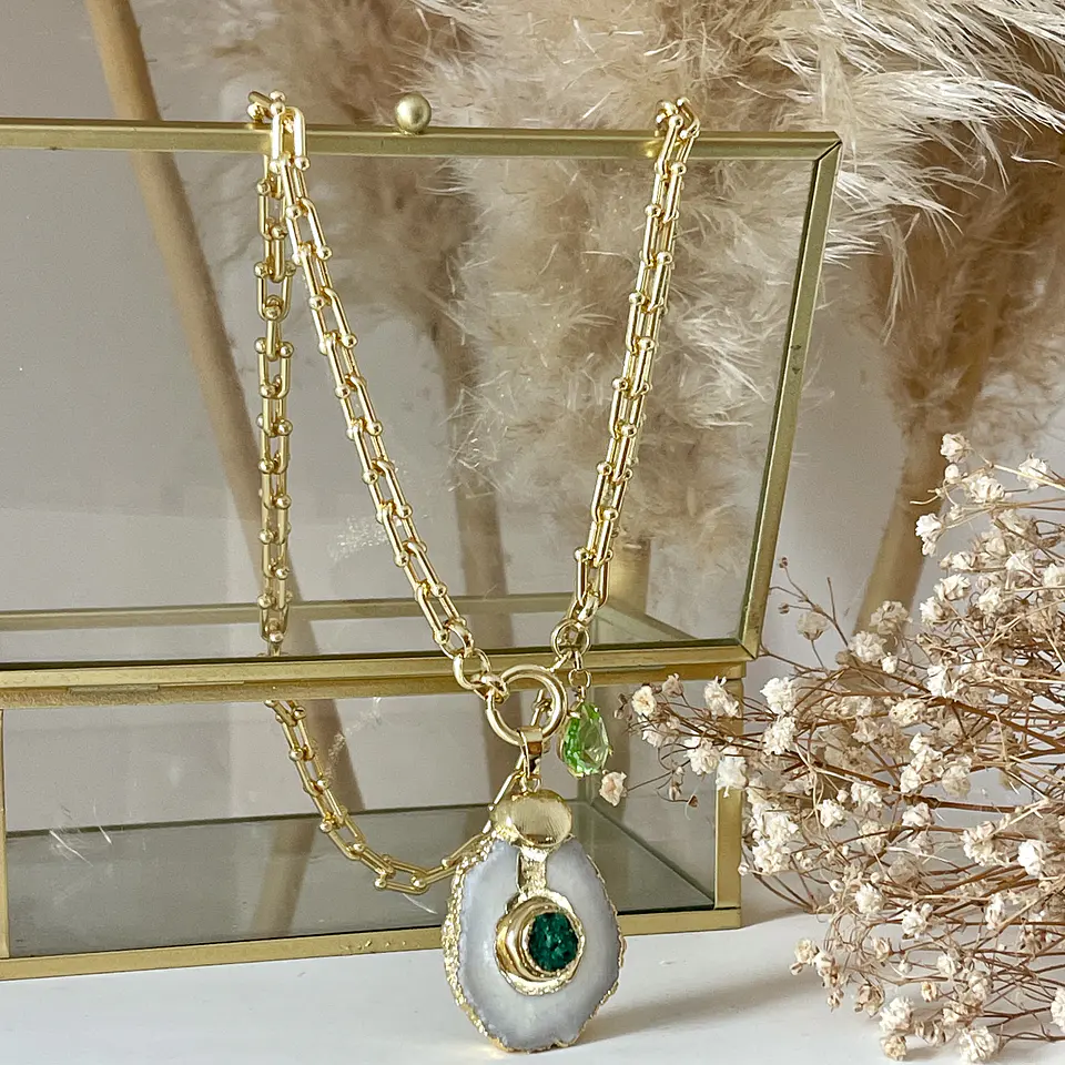 Collar Cuarzo Drusa Verde Gold  6