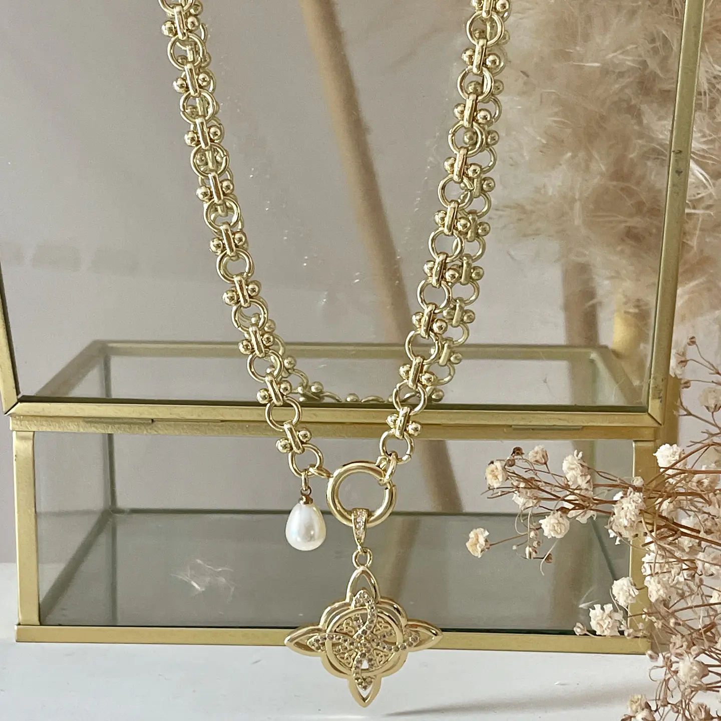 Collar Nudo de Bruja eslabones mixtos Gold 4