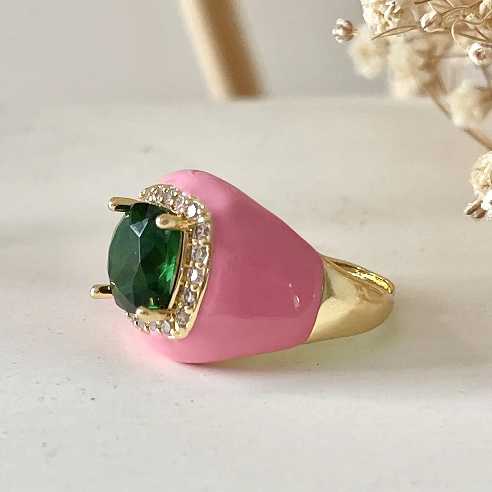 Anillo Espuma Rosa Maxi Cristal Gold  2