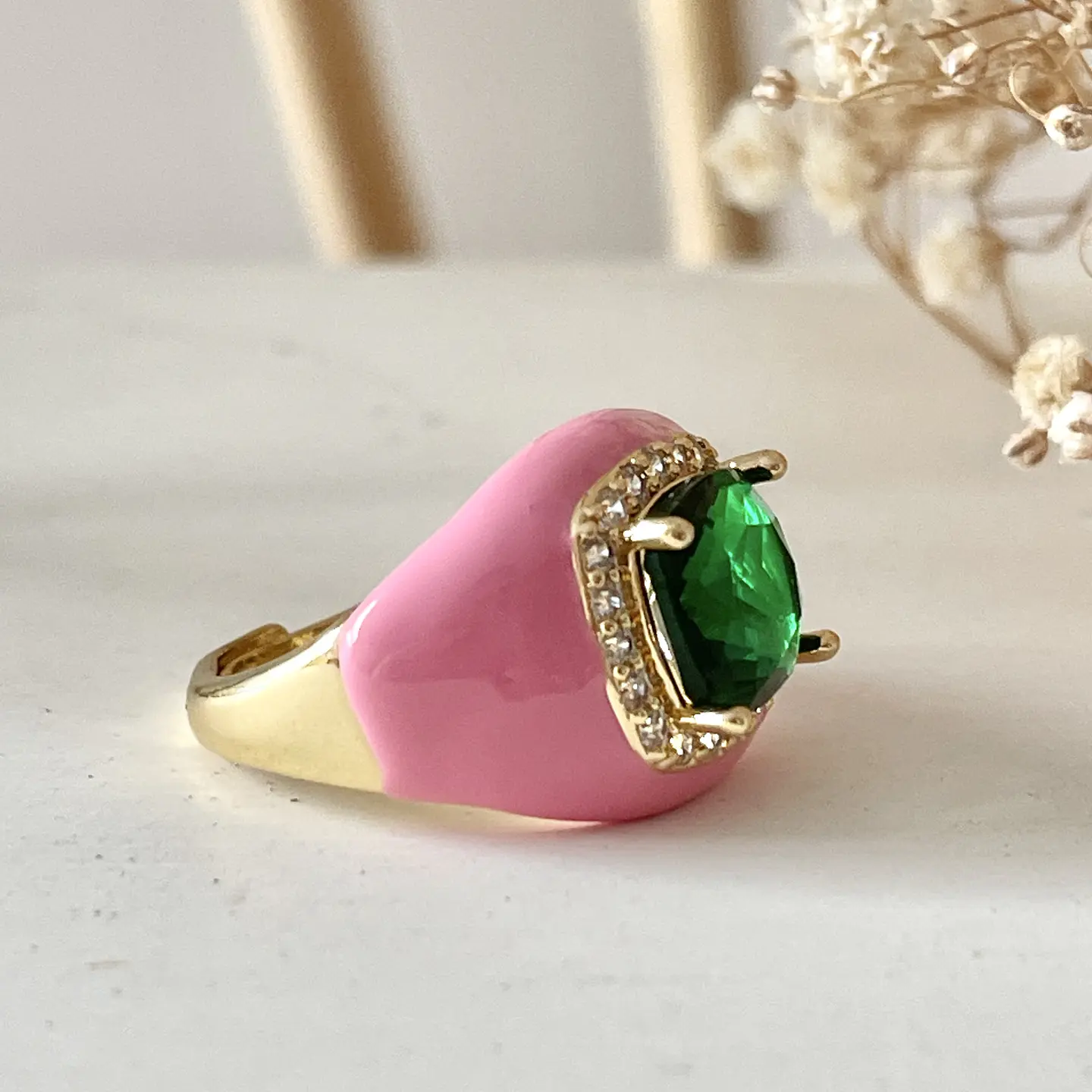 Anillo Espuma Rosa Maxi Cristal Gold  3