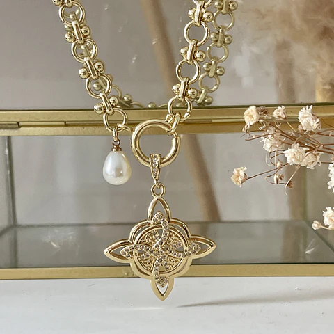 Collar Nudo de Bruja eslabones mixtos Gold