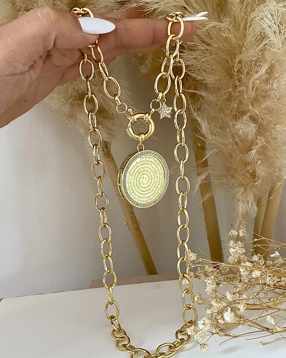 Collar Macizo Medallón Padre Nuestro Circones Herradura Gold 3