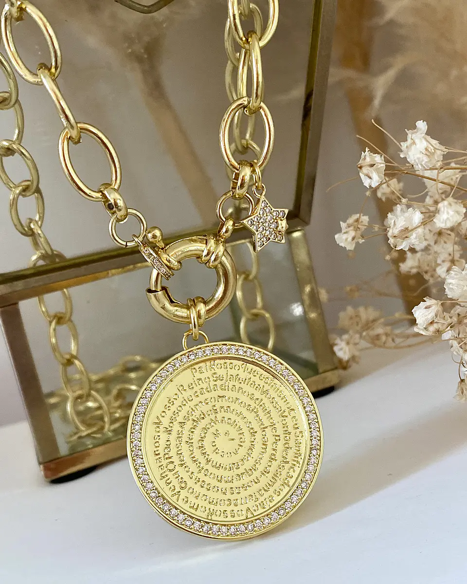 Collar Macizo Medallón Padre Nuestro Circones Herradura Gold 4