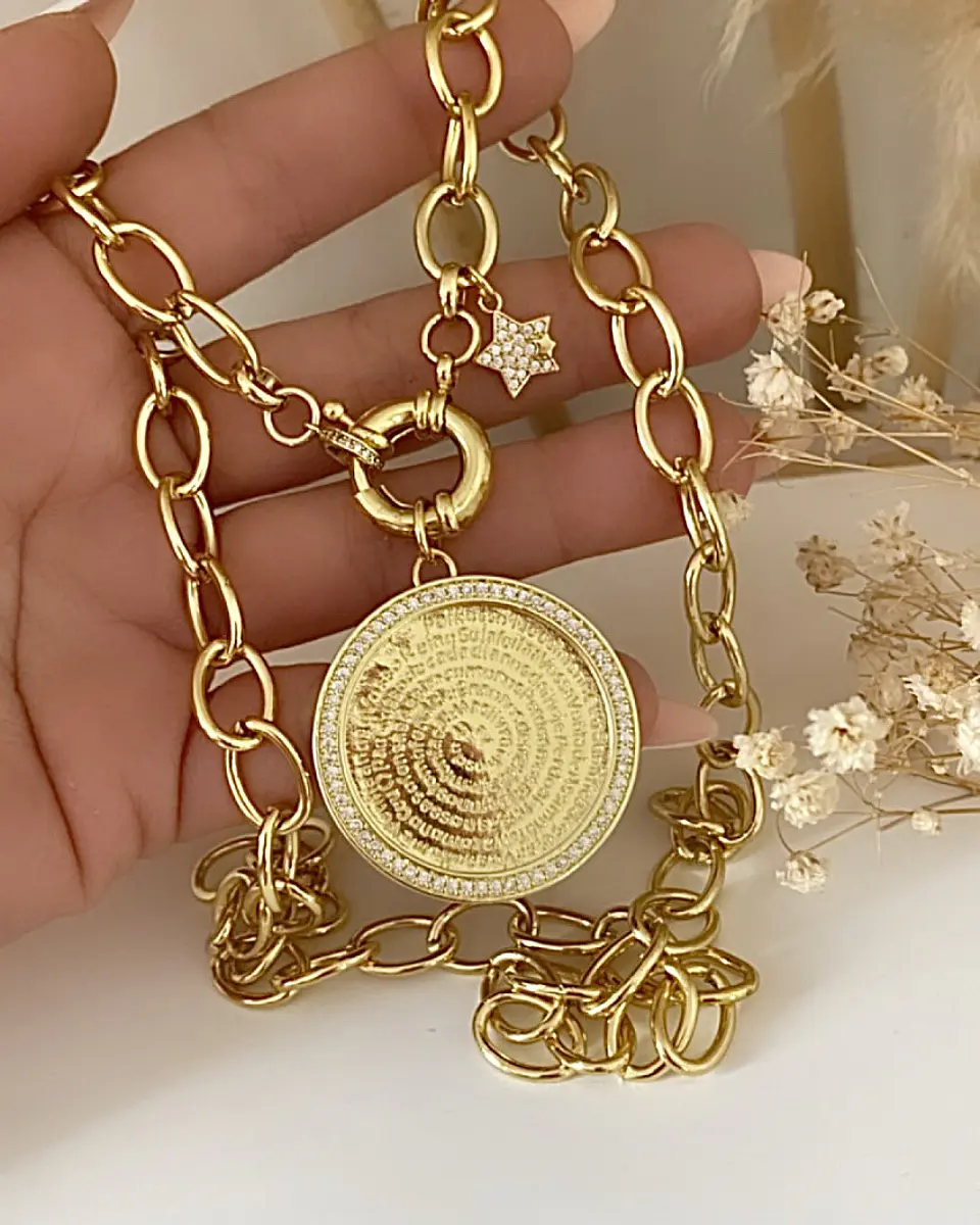 Collar Macizo Medallón Padre Nuestro Circones Herradura Gold 5