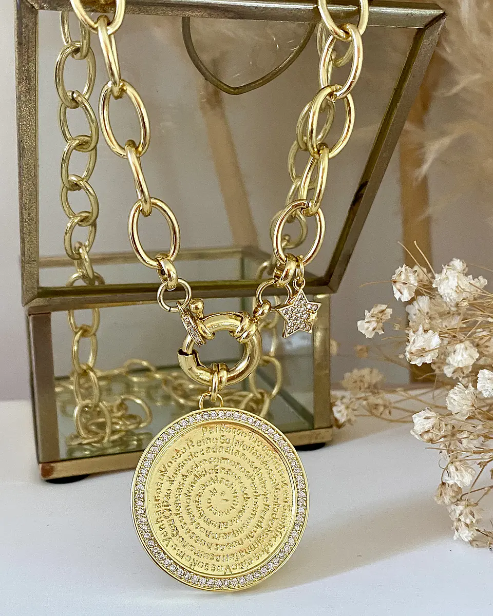Collar Macizo Medallón Padre Nuestro Circones Herradura Gold 6