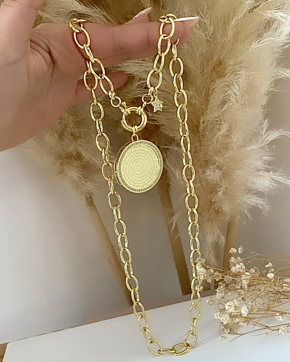 Collar Macizo Medallón Padre Nuestro Circones Herradura Gold 8