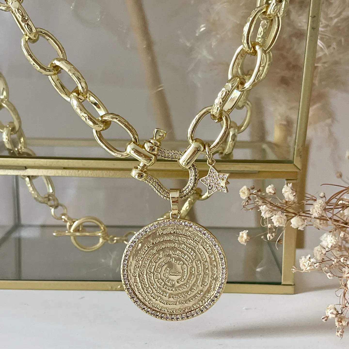 Collar Macizo Medallón Padre Nuestro Circones Gold 2
