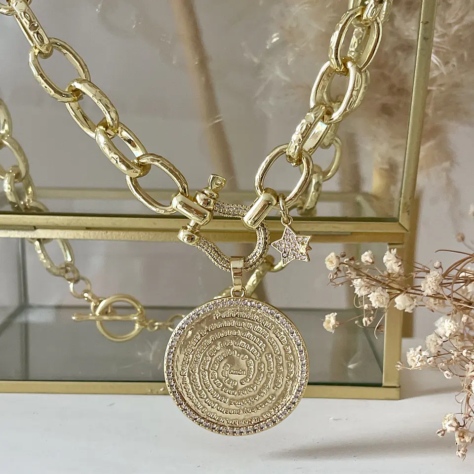 Collar Macizo Medallón Padre Nuestro Circones Gold 2