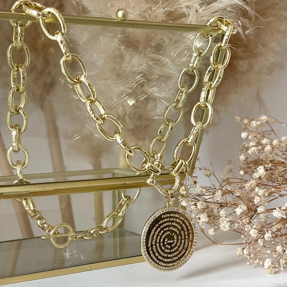 Collar Macizo Medallón Padre Nuestro Circones Gold 5