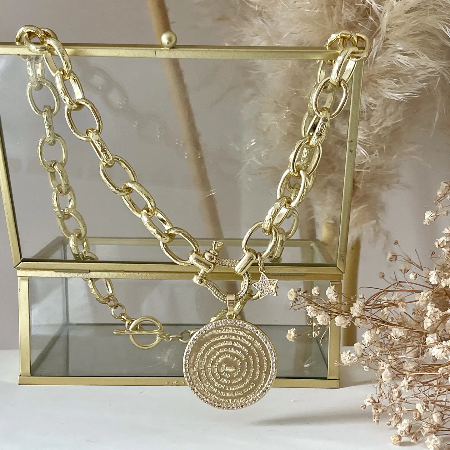Collar Macizo Medallón Padre Nuestro Circones Gold 7