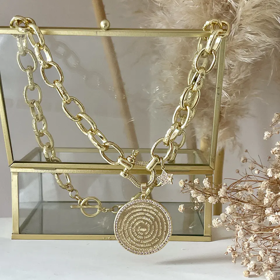 Collar Macizo Medallón Padre Nuestro Circones Gold 7