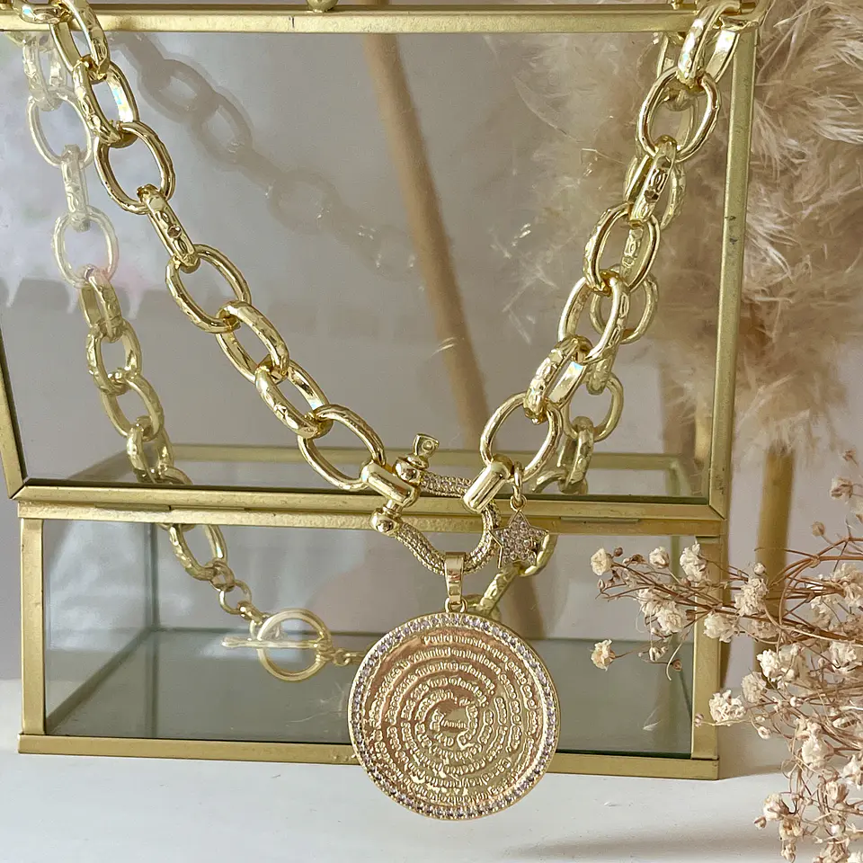 Collar Macizo Medallón Padre Nuestro Circones Gold 9
