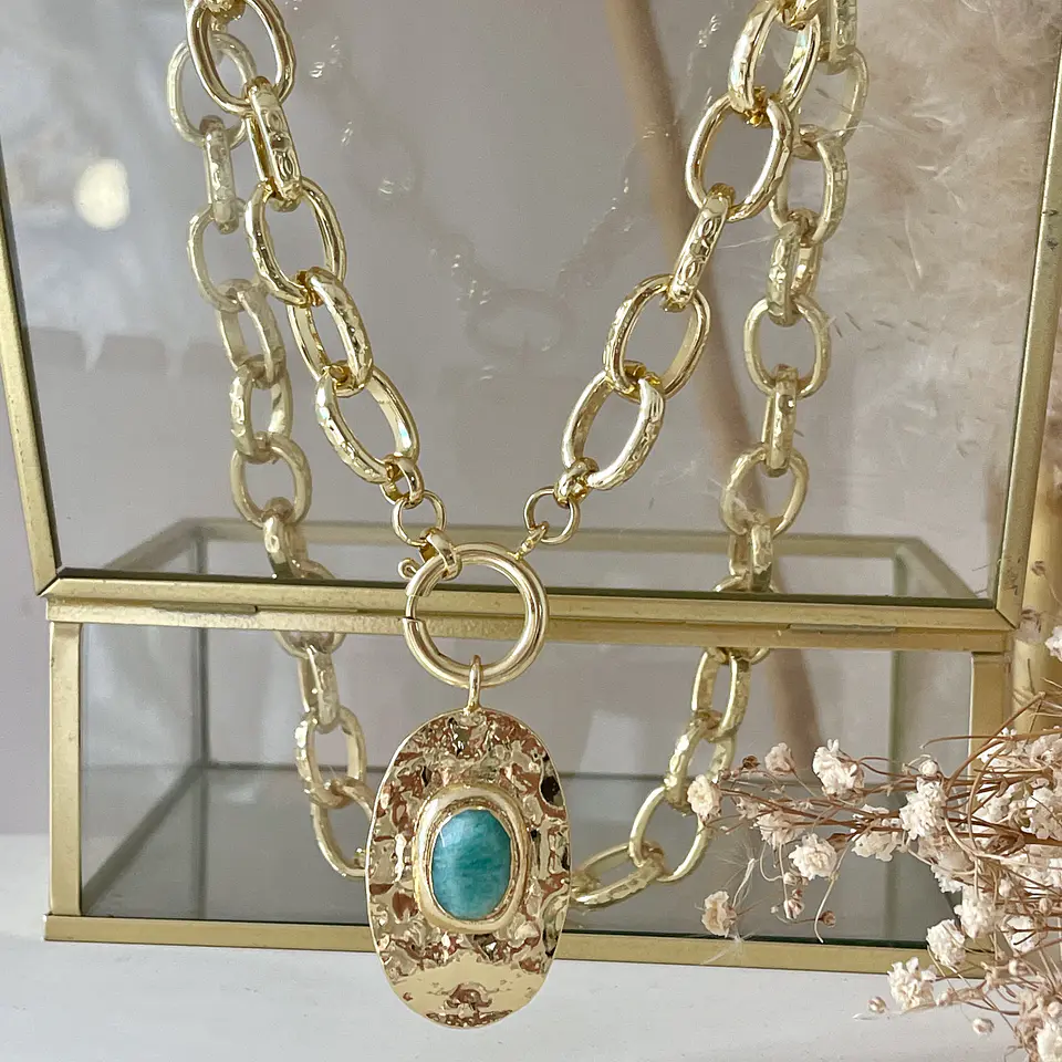 Collar Macizo Medallón Amazonita Gold 2