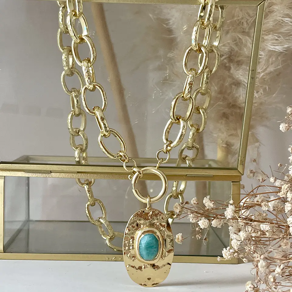 Collar Macizo Medallón Amazonita Gold 4