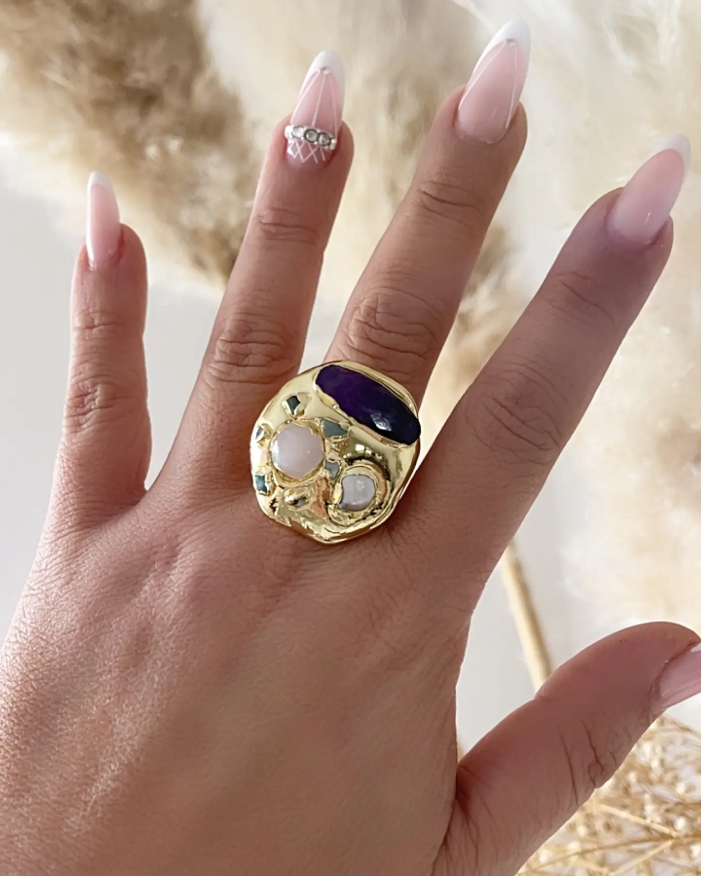 Maxi Anillo Macizo Amatista Modelo Italiano Gold 1