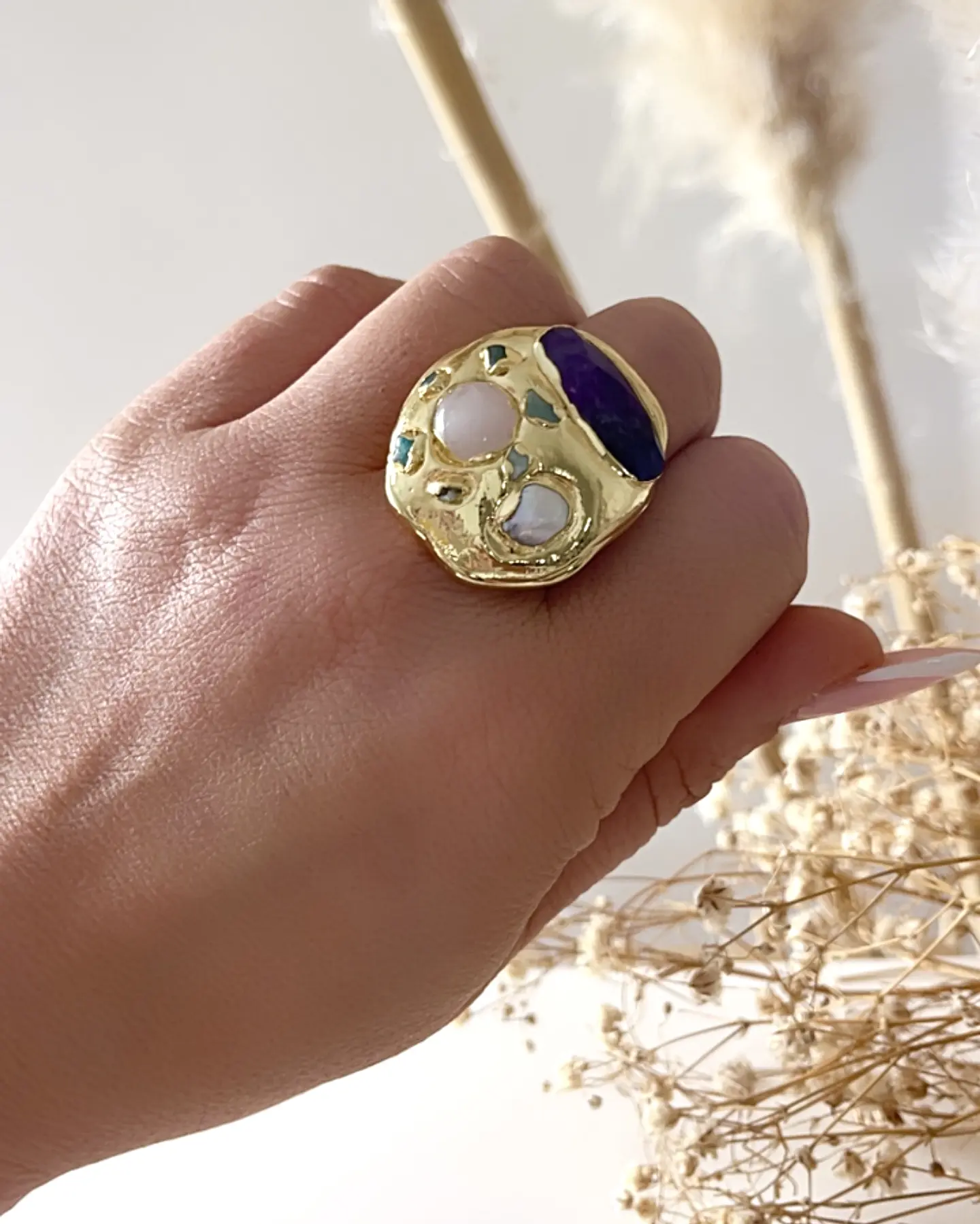 Maxi Anillo Macizo Amatista Modelo Italiano Gold 3