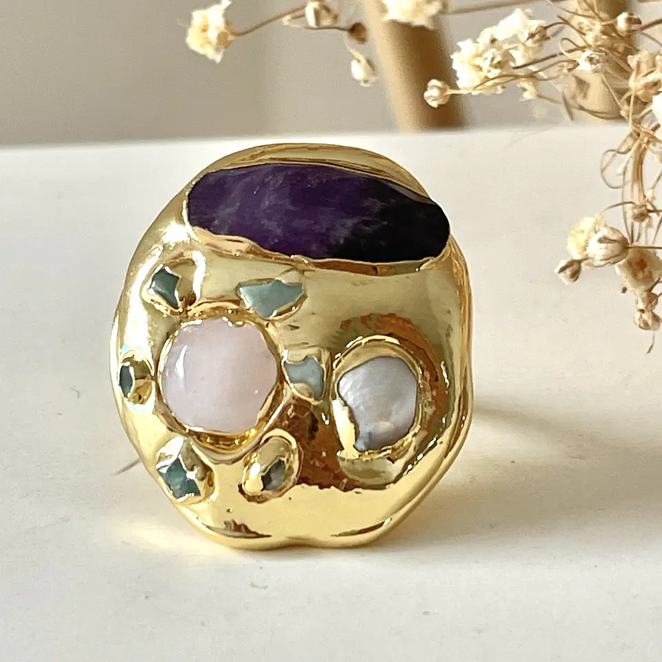 Maxi Anillo Macizo Amatista Modelo Italiano Gold 2