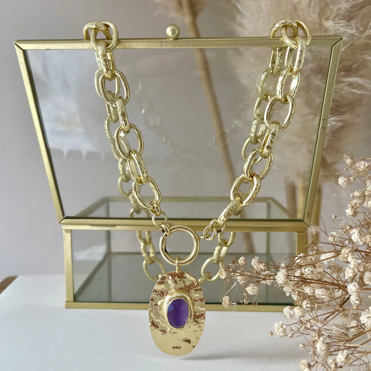Collar Macizo Medallón Amatista Gold 2