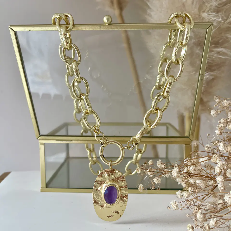 Collar Macizo Medallón Amatista Gold 2