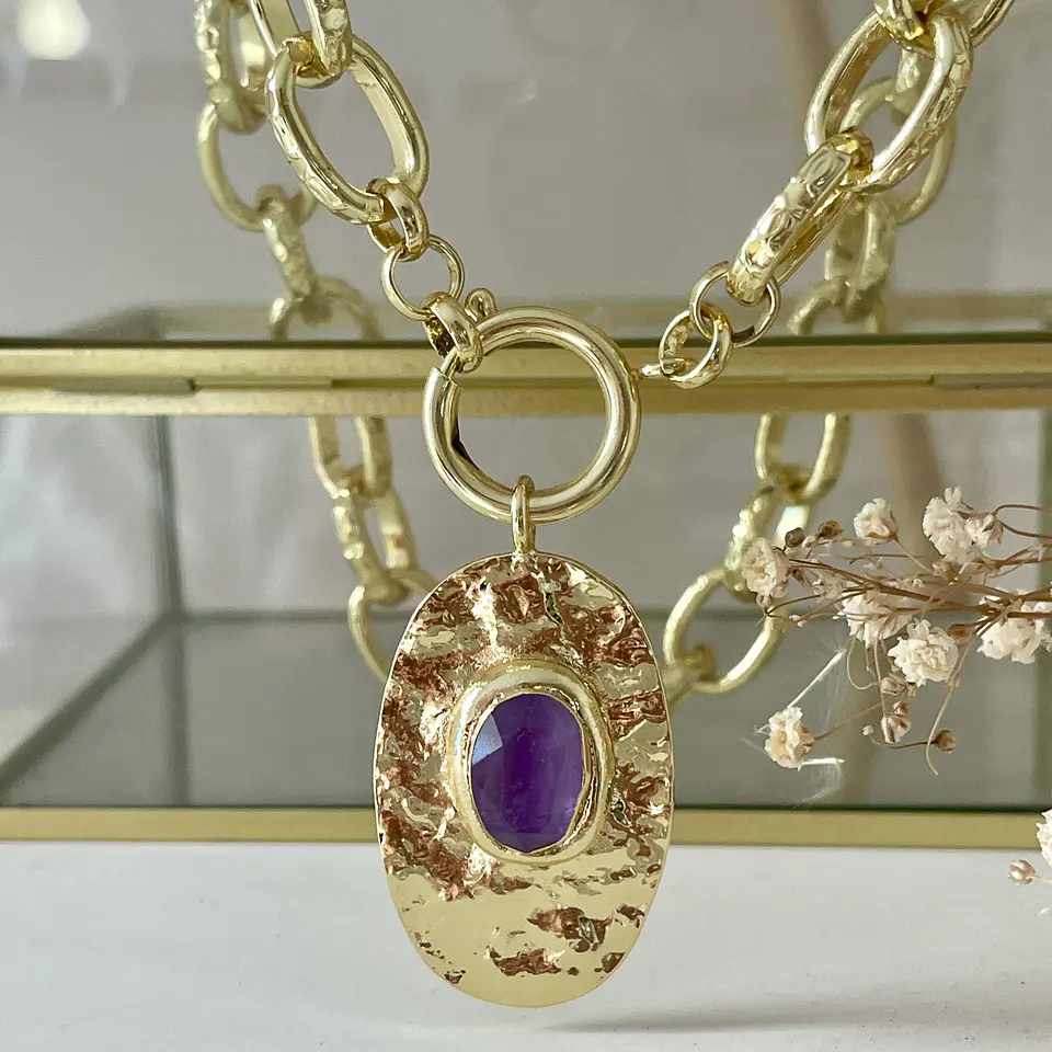 Collar Macizo Medallón Amatista Gold 3