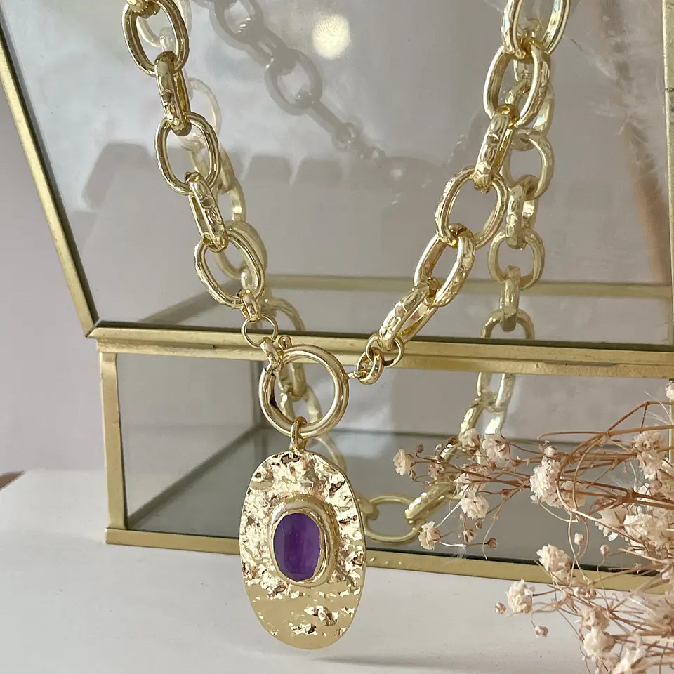 Collar Macizo Medallón Amatista Gold 5