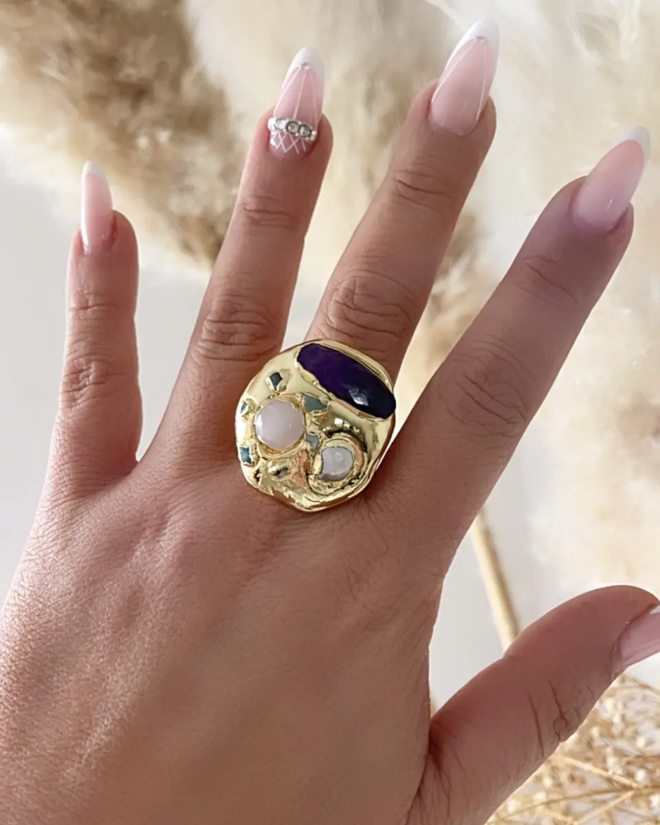 Maxi Anillo Macizo Amatista Modelo Italiano Gold 3