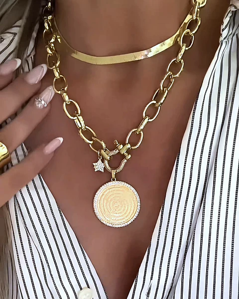 Collar Macizo Medallón Padre Nuestro Circones Gold