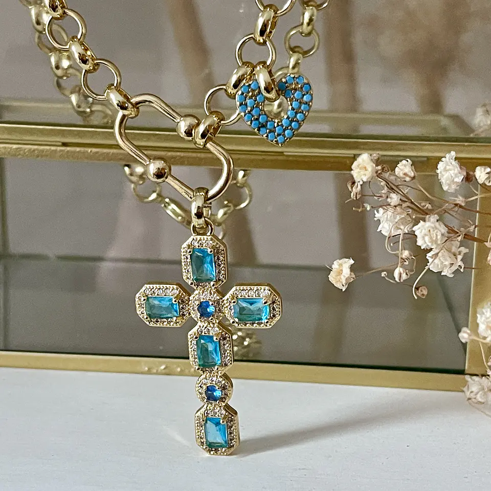 Collar Cruz Cristales Calipso Gold 1
