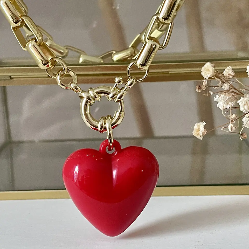 Collar Cuore Rosso Eslabones rectangulares Gold  2