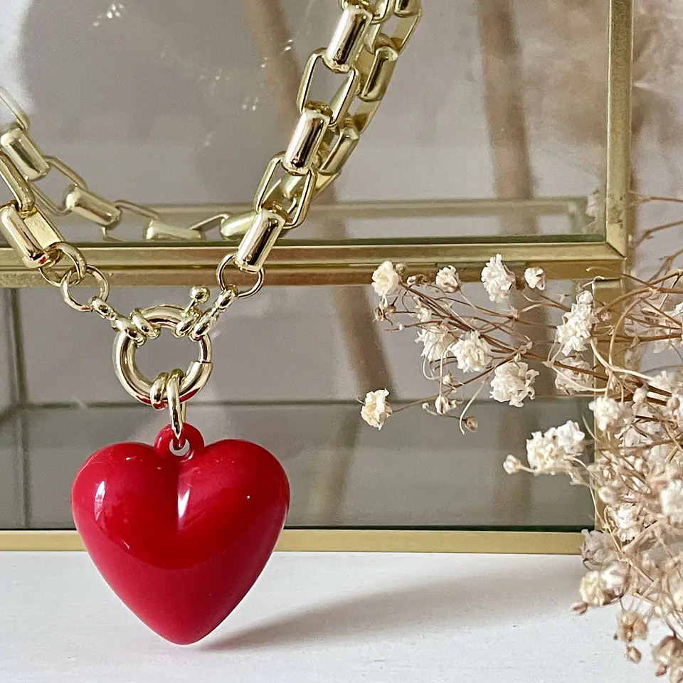 Collar Cuore Rosso Eslabones rectangulares Gold  4