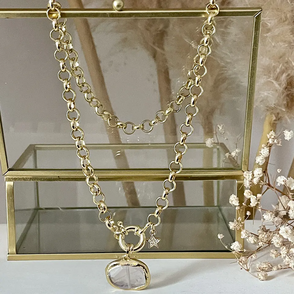 Collar Medalla Cuarzo Cristal Gold  2